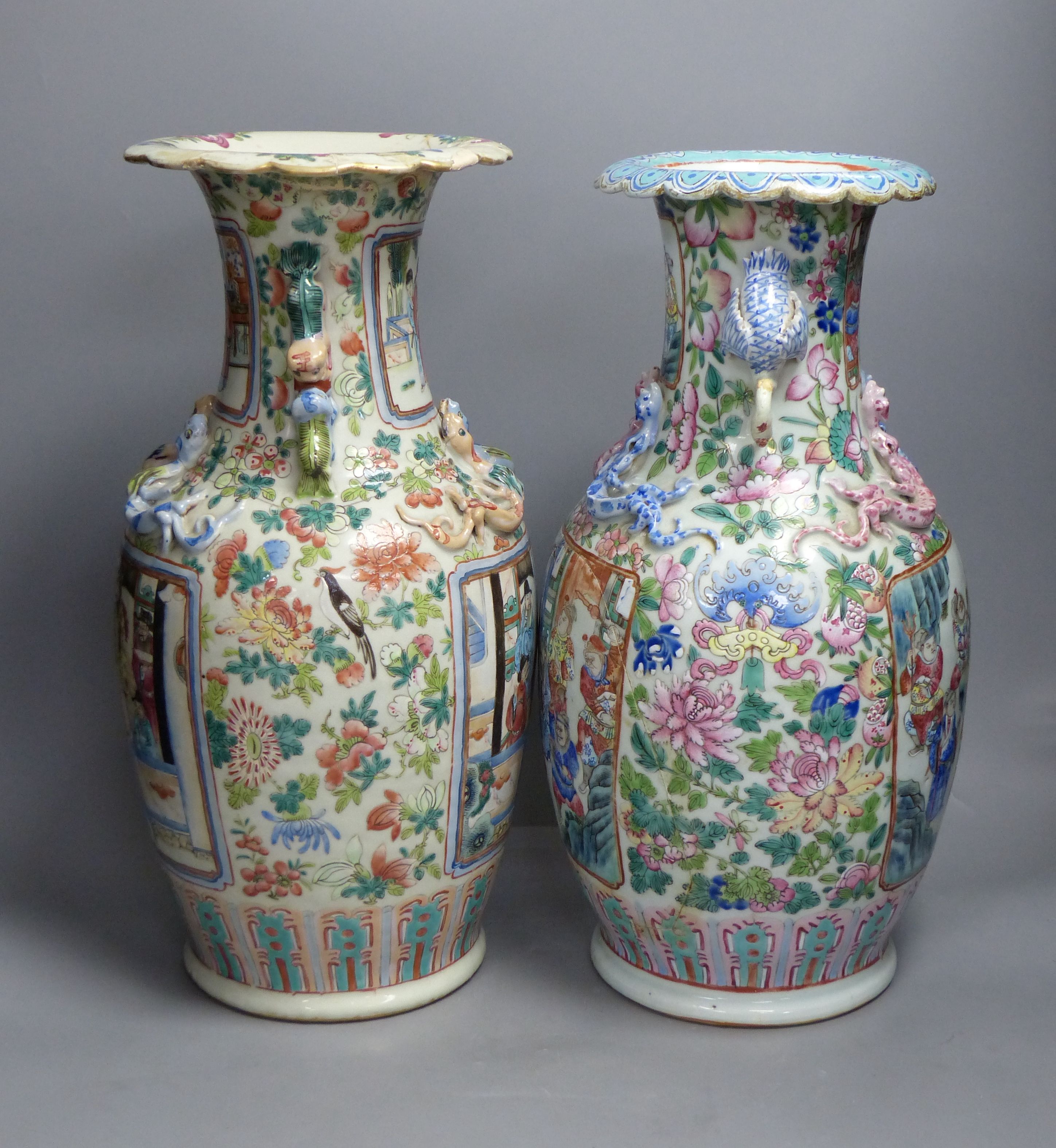 Two 19th century Chinese famille rose vases, tallest 45cm